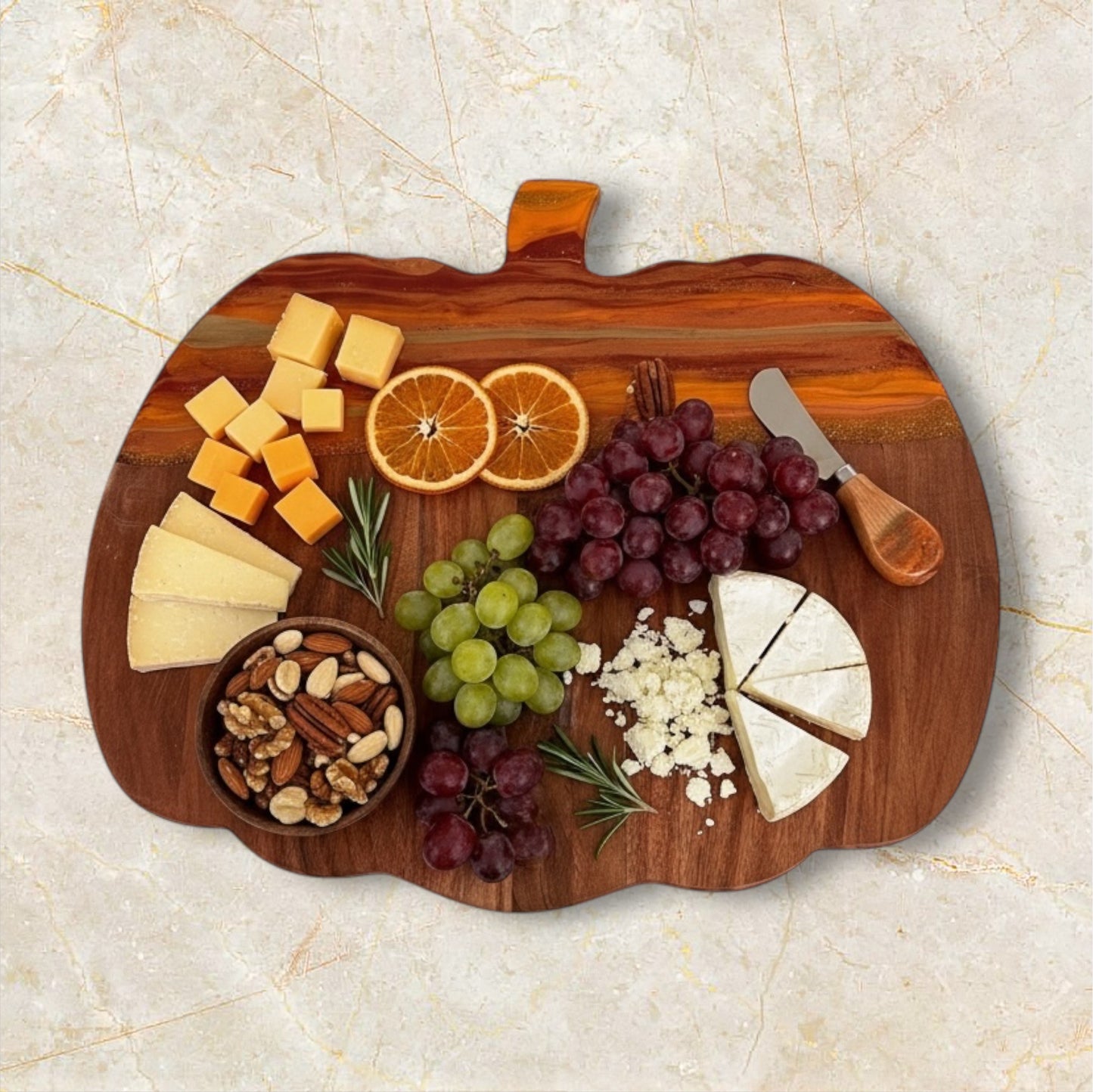 Fall Cutting Board, Pumpkin-Shaped Resin Cheese Board Set with Knife