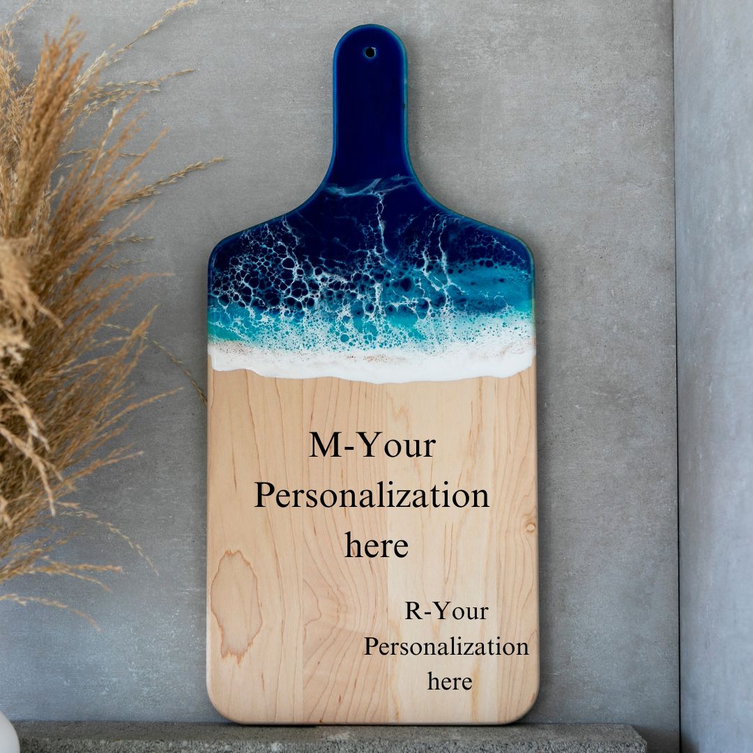 Maple Wood Cutting Board with Resin Ocean Realistic Blue Wave Art