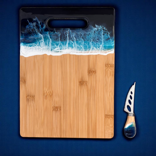 Personalized Bamboo Cutting Board with Matching Cheese Knife Gift Set
