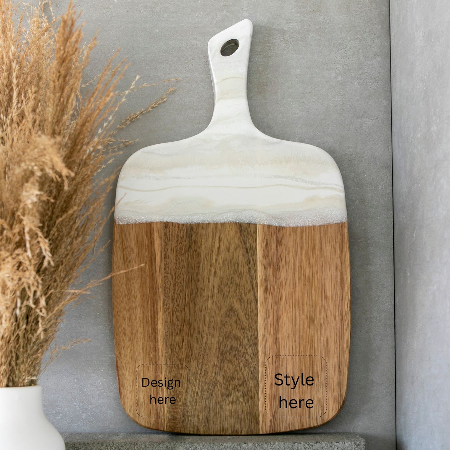 Personalized Charcuterie Board with White Shimmery Resin Gift Set