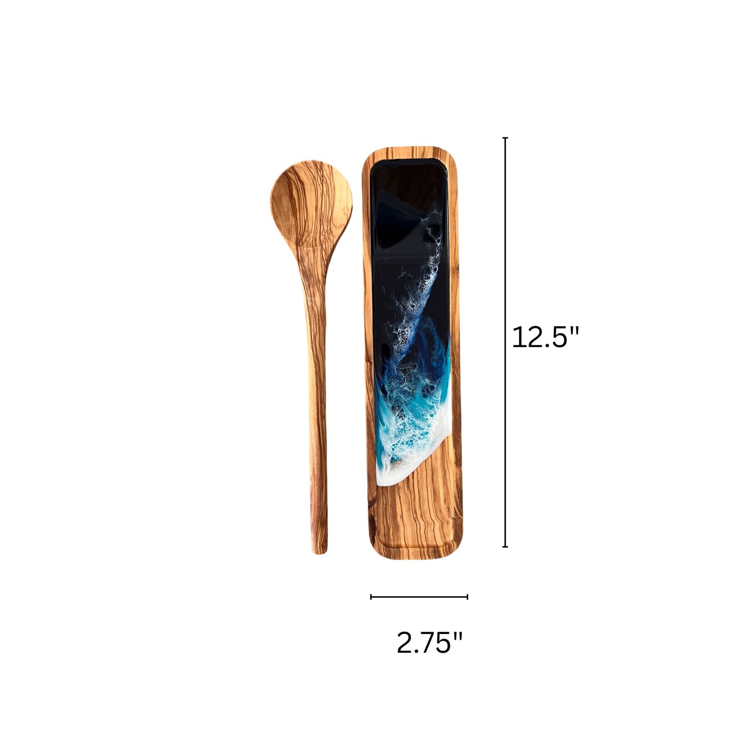 Handcrafted Olive Wood Spoon and Resin Spoon Rest Combo with Custom Engraving