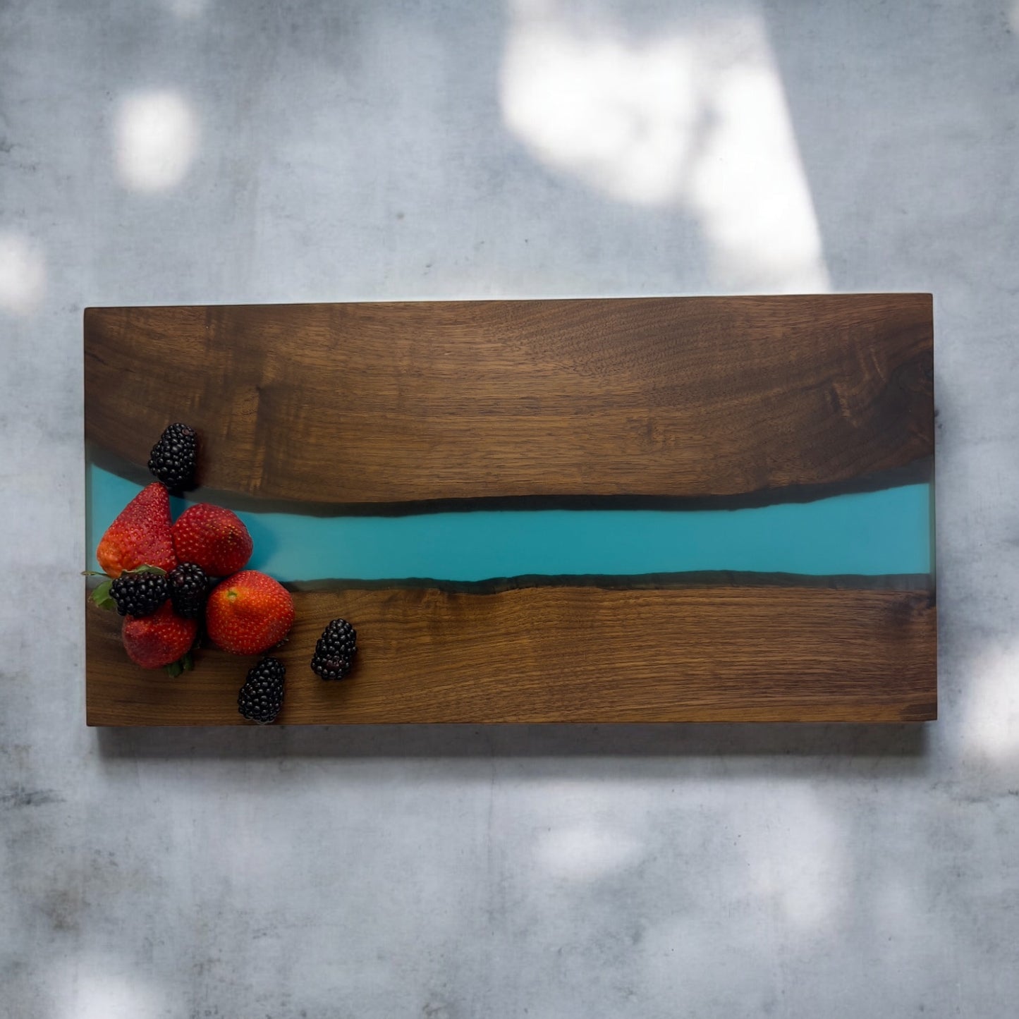 River Board with Blue Resin, Walnut Wood / Blue