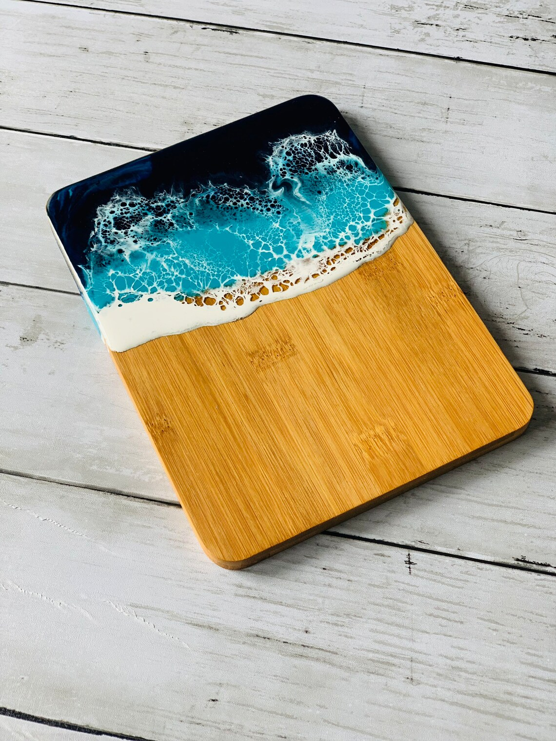 Bamboo Serving Cutting Board with Resin Ocean Wave Art,Personalized Cutting Cheese Charcuterie Board