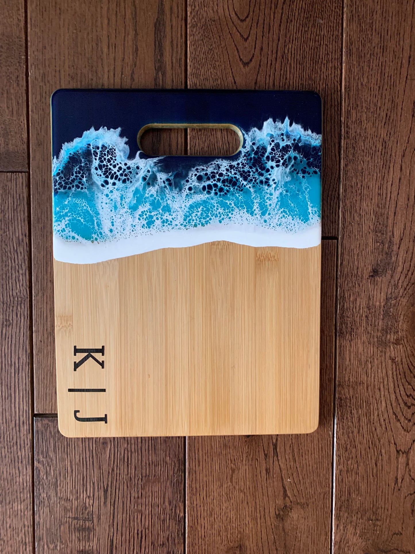 Bamboo Serving Cutting Board with Resin Ocean Wave Art,Personalized Cutting Cheese Charcuterie Board