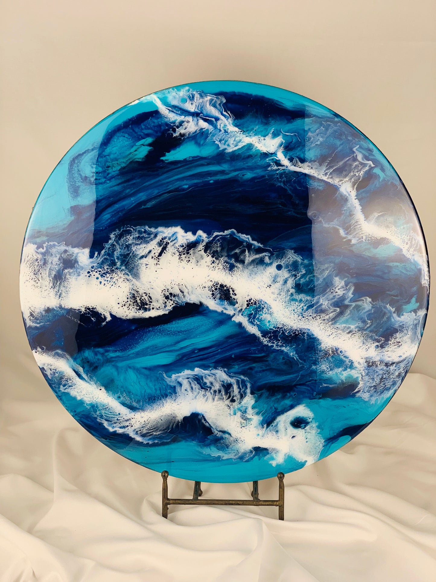 Ocean Resin Lazy Susan, Large 20 inch Handmade Wooden Turntable