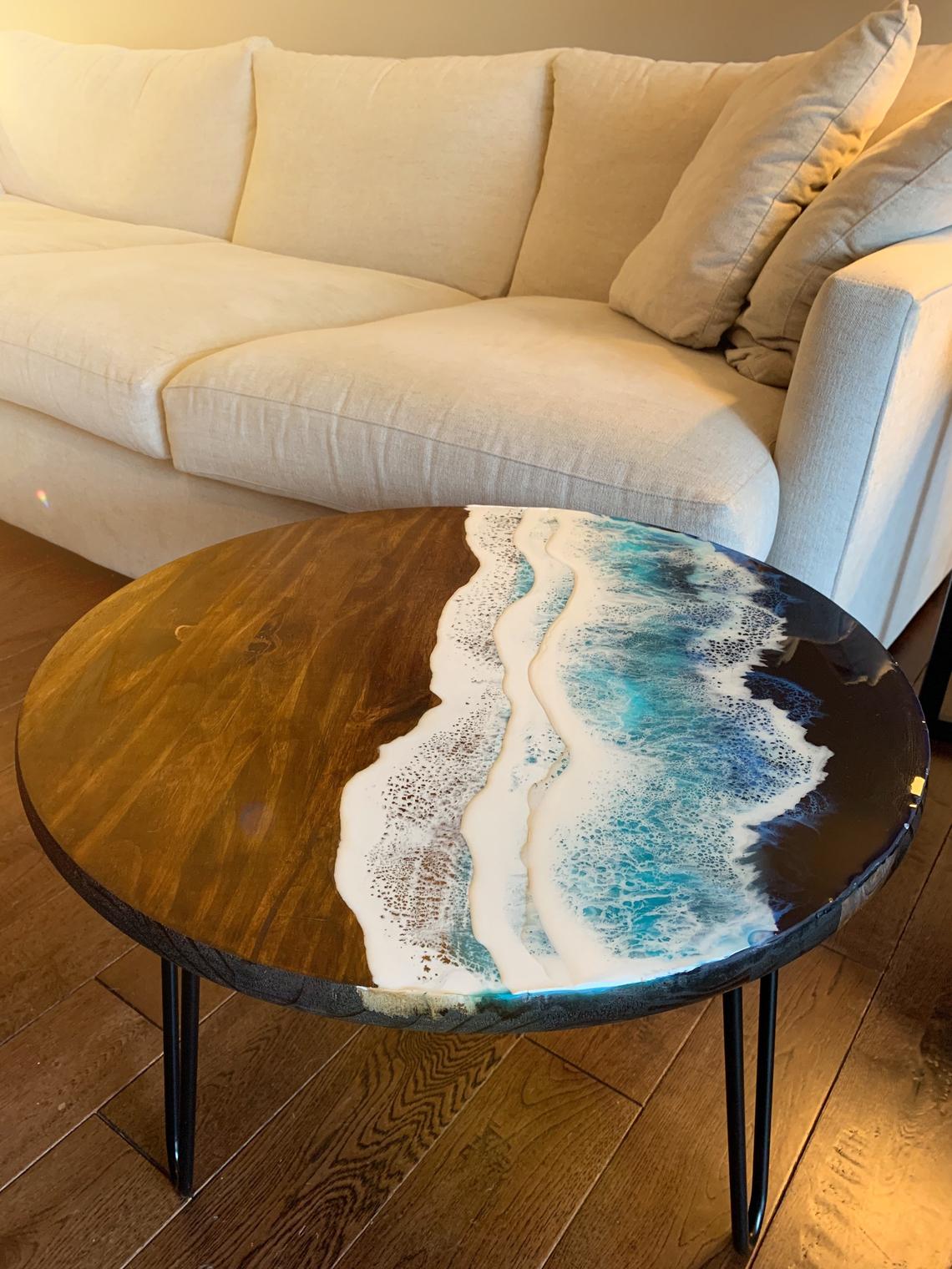 Coffee Table With Handmade Resin Wave Effect