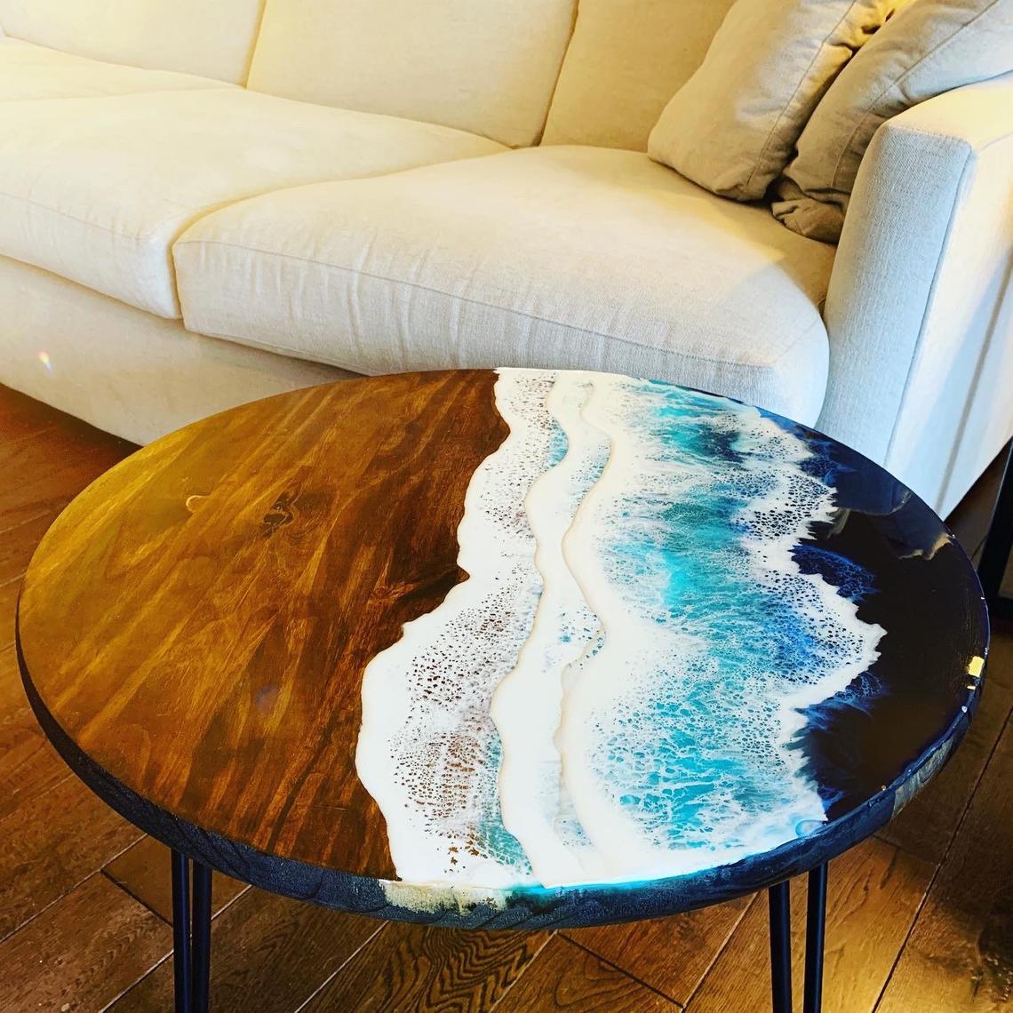Coffee Table With Handmade Resin Wave Effect