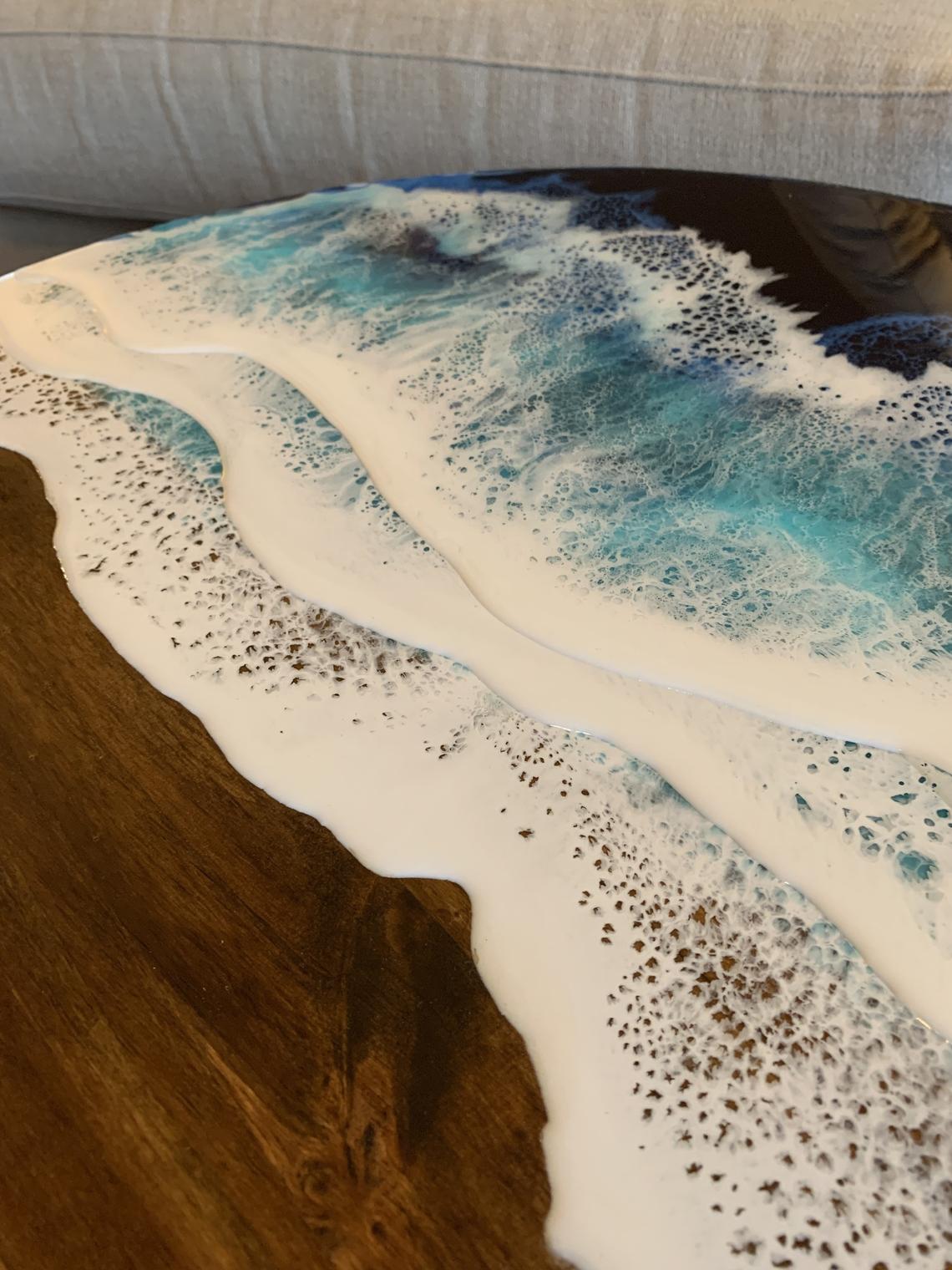 Coffee Table With Handmade Resin Wave Effect