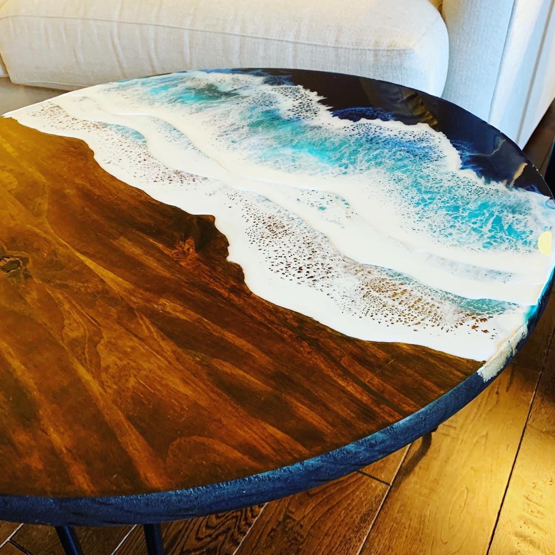 Coffee Table With Handmade Resin Wave Effect