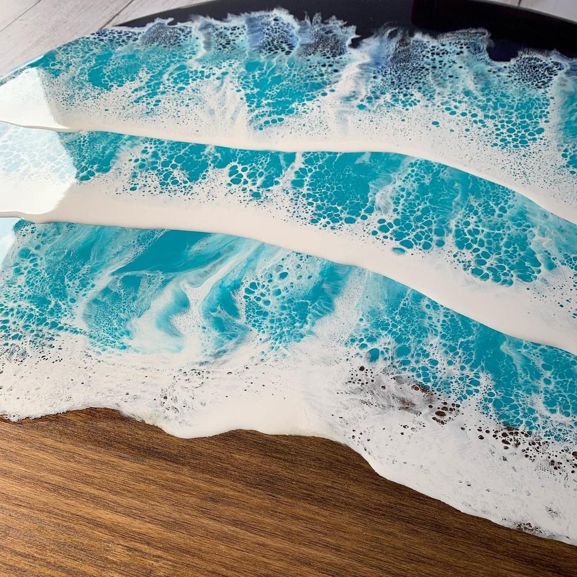 Coffee Table With Handmade Resin Wave Effect