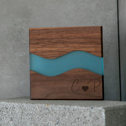 Resin River Coasters – Handmade Wood and Epoxy Coaster Set-Blue