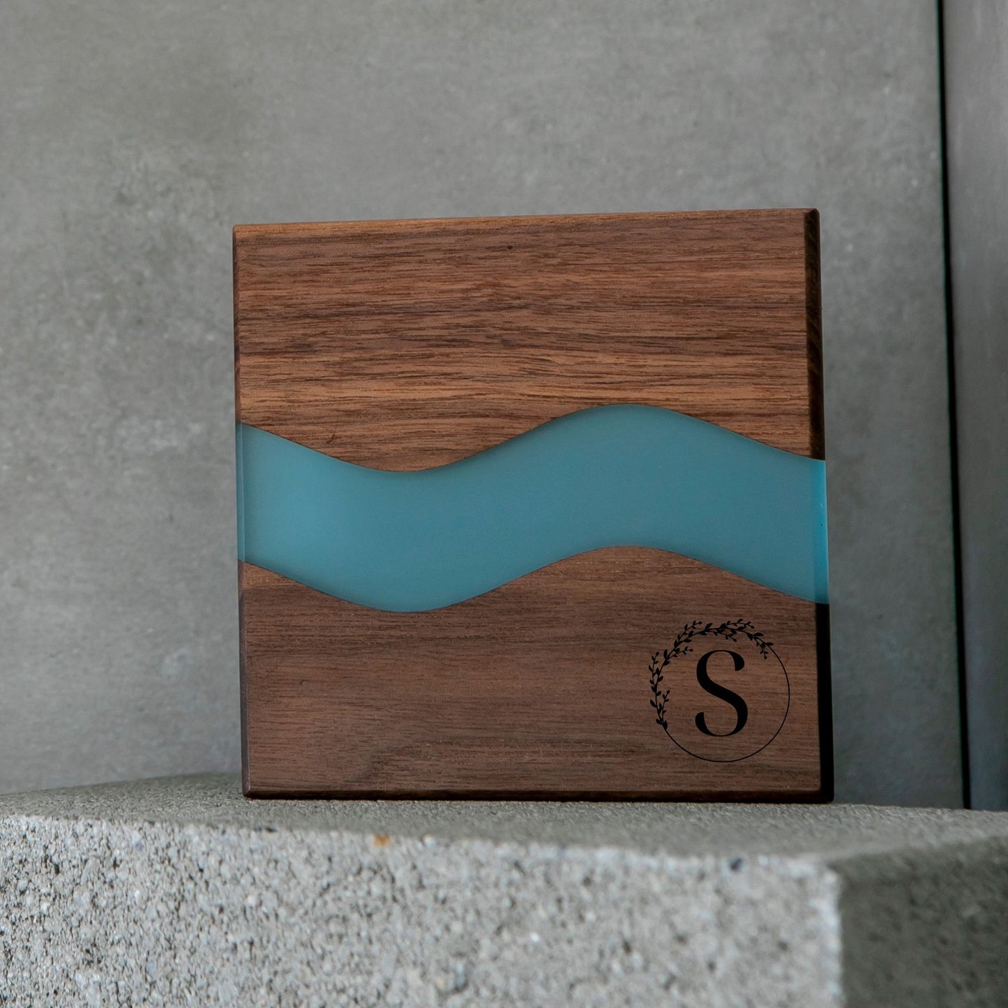 Resin River Coasters – Handmade Wood and Epoxy Coaster Set-Blue