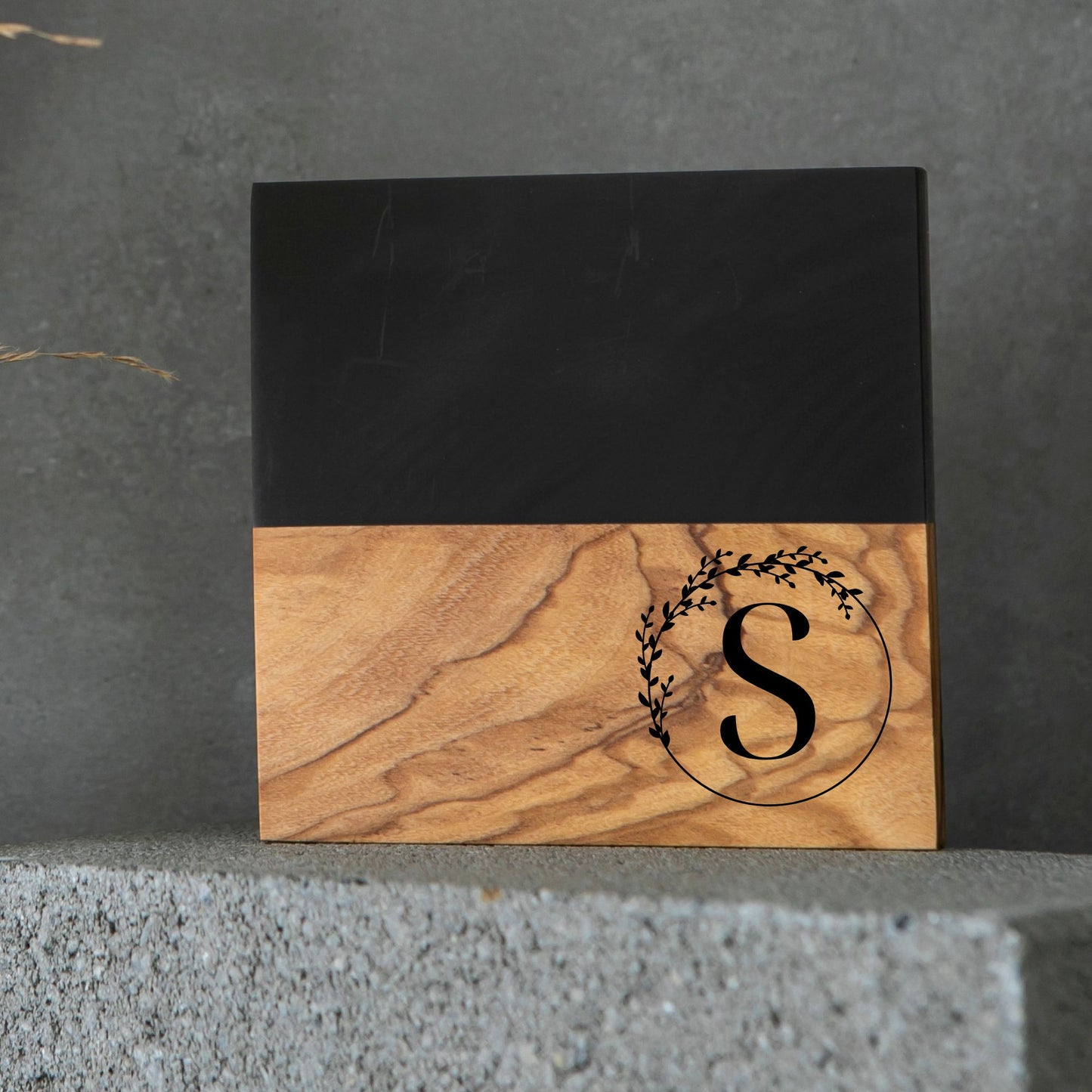 Personalized Resin River Coasters – Olive Wood and Epoxy Coaster Set -Black