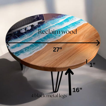 Resin Ocean Wave Coffee Table with Round Rustic Reclaim Wood