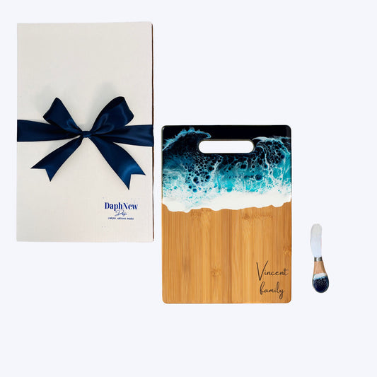 Ocean Resin Bamboo Cheese and Charcuterie  Board Gift Set with Butter Knife