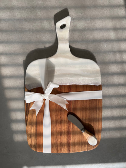 White Resin Acacia Cheese Board with Handle