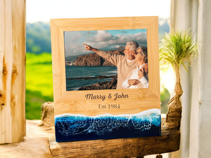 Personalized Wooden 5x7 Picture Frame, Nautical Engagement Frame, Custom Wedding Frame, Handmade Picture Frame, Ocean Themed Decor Photo