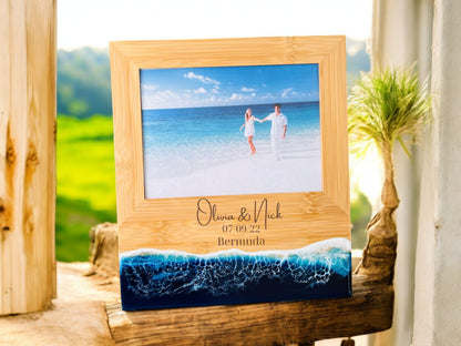 Personalized Wooden 5x7 Picture Frame, Nautical Engagement Frame, Custom Wedding Frame, Handmade Picture Frame, Ocean Themed Decor Photo