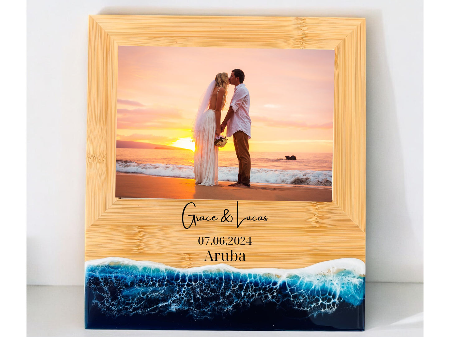 Personalized Wooden 5x7 Picture Frame, Nautical Engagement Frame, Custom Wedding Frame, Handmade Picture Frame, Ocean Themed Decor Photo