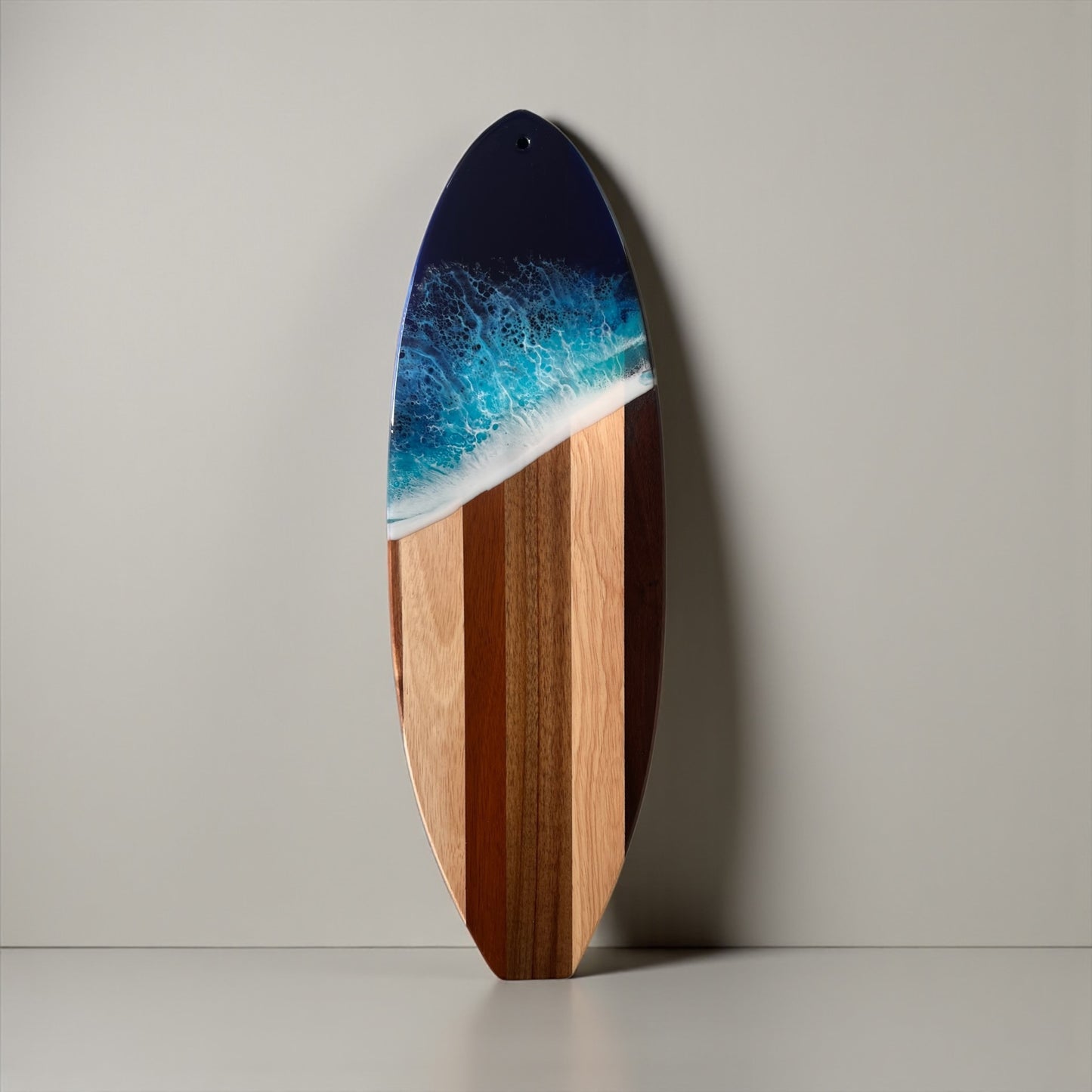 Surfboard Cutting Board and Cheese Knife Set with Resin Ocean Wave