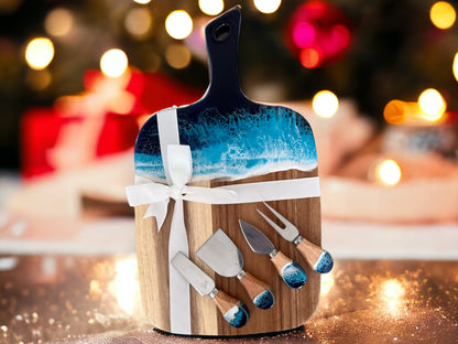 Ocean Resin Acacia Cheese Board Gift Set with Cheese Knife /set