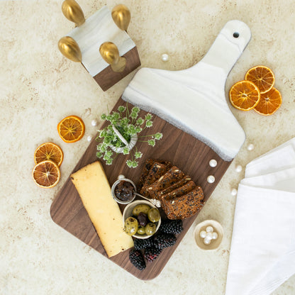 White Resin Walnut Cheese Board with Handle