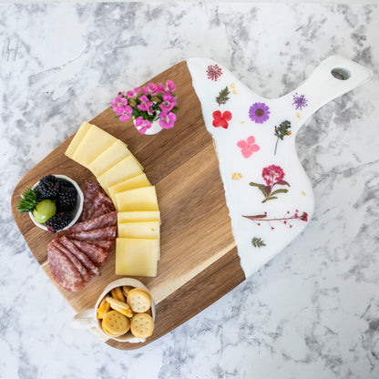 Resin Cheese Board with Pressed Flowers Gift For Bridal Shower, Mom, Gardener