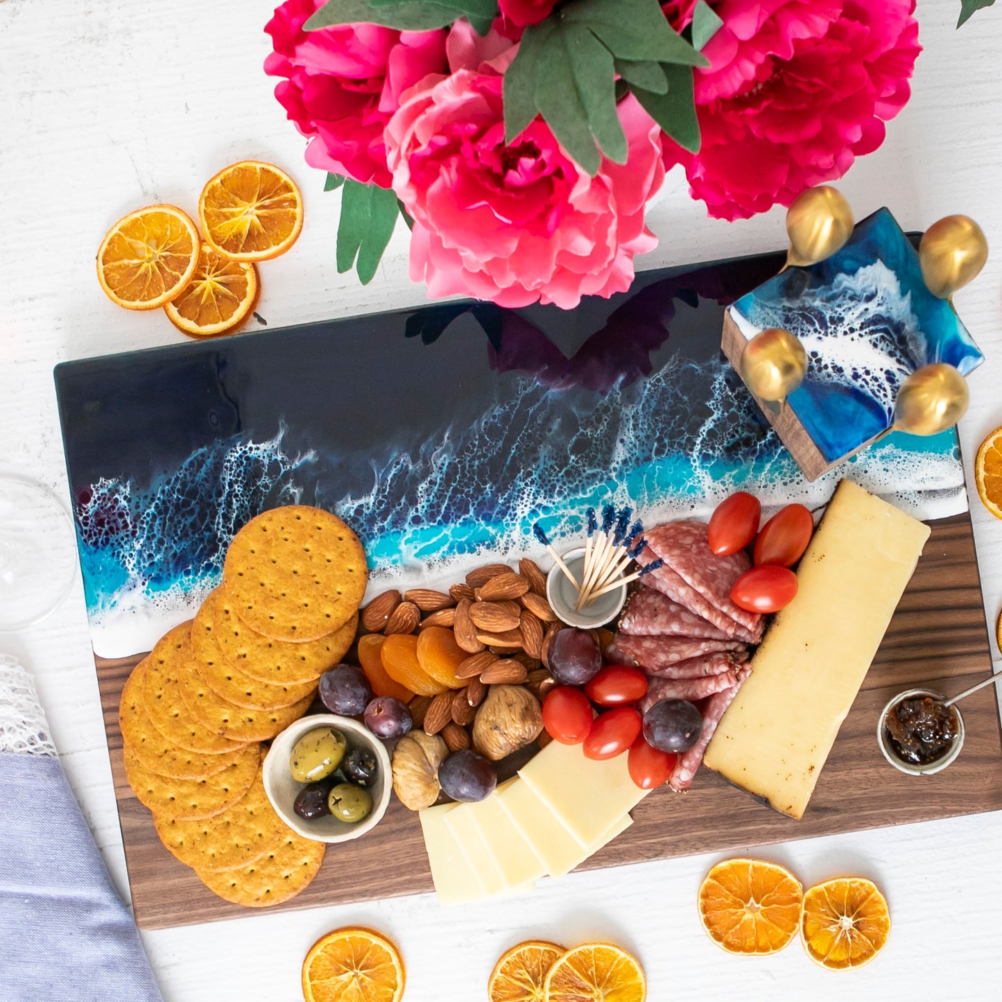 Walnut Wood Cutting Board with Resin Ocean Wave Art