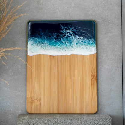 Personalized Bamboo Cutting Board with Resin Ocean Wave Art, Cheese & Charcuterie Board