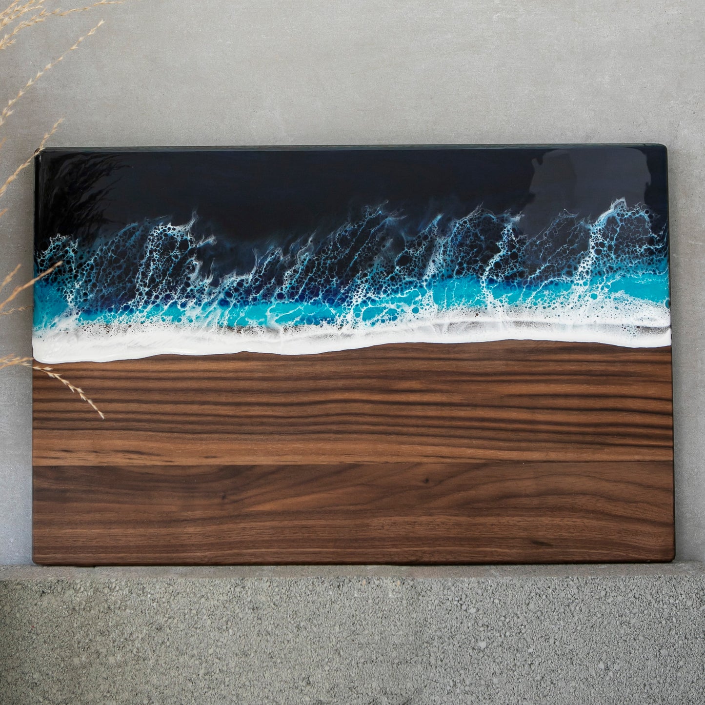 Walnut Wood Cutting Board with Resin Ocean Wave Art