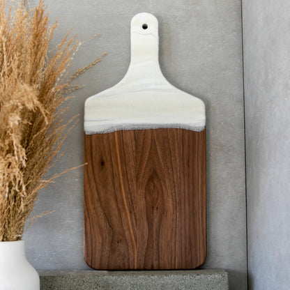 White Resin Walnut Cheese Board with Handle