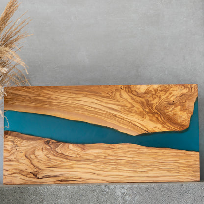 Personalized Resin Charcuterie Board – Olive Wood and Blue Epoxy