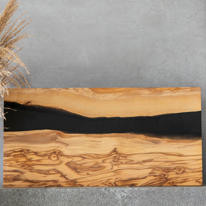 Personalized Resin River Charcuterie Board – Olive Wood and Black Epoxy