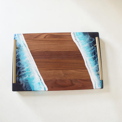 Walnut Ocean Resin Tray