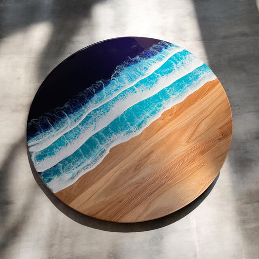 Resin Ocean Wave Coffee Table with Round Rustic Reclaim Wood