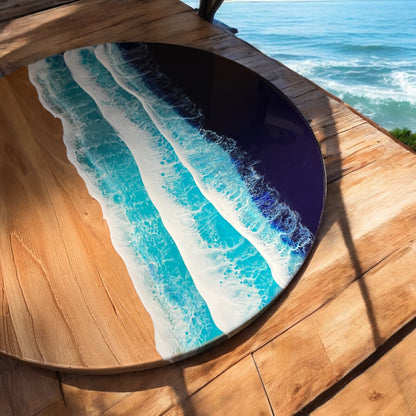 Resin Ocean Wave Coffee Table with Round Rustic Reclaim Wood