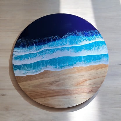 Resin Ocean Wave Coffee Table with Round Rustic Reclaim Wood