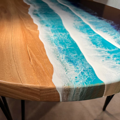 Resin Ocean Wave Coffee Table with Round Rustic Reclaim Wood