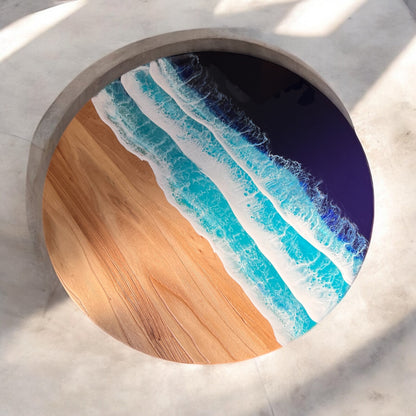 Resin Ocean Wave Coffee Table with Round Rustic Reclaim Wood