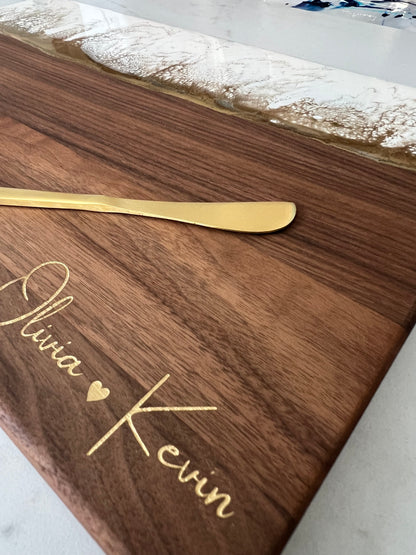 Personalized White & Gold Resin Charcuterie Board, Luxury Wedding Gift