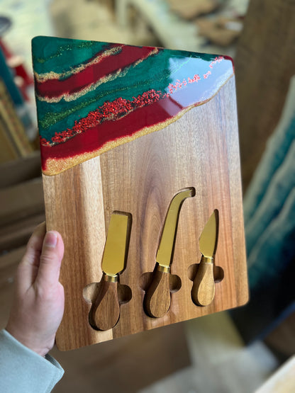 Christmas Resin Cheese Boards with Cheese Knives