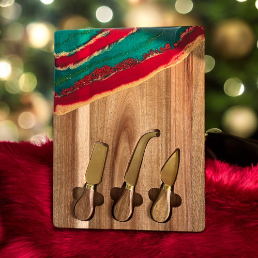 Christmas Resin Cheese Boards with Cheese Knives