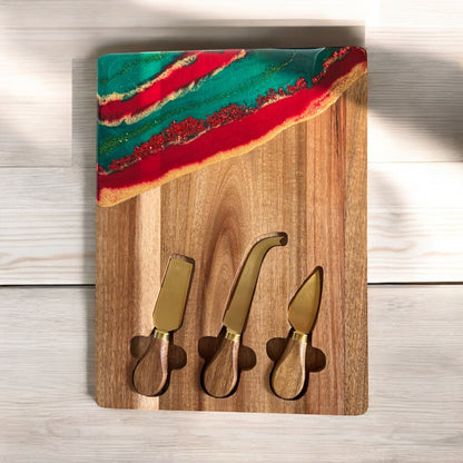 Christmas Resin Cheese Boards with Cheese Knives