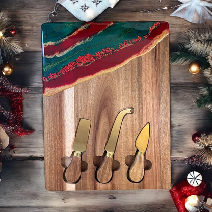 Christmas Resin Cheese Boards with Cheese Knives