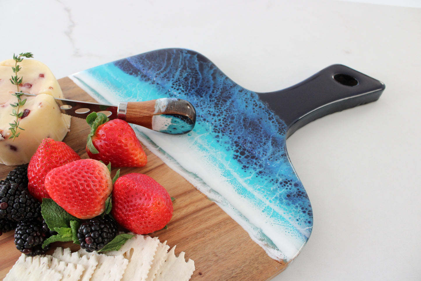 Ocean Resin Cutting Board Gift Set with Cheese Knife Set -Acacia
