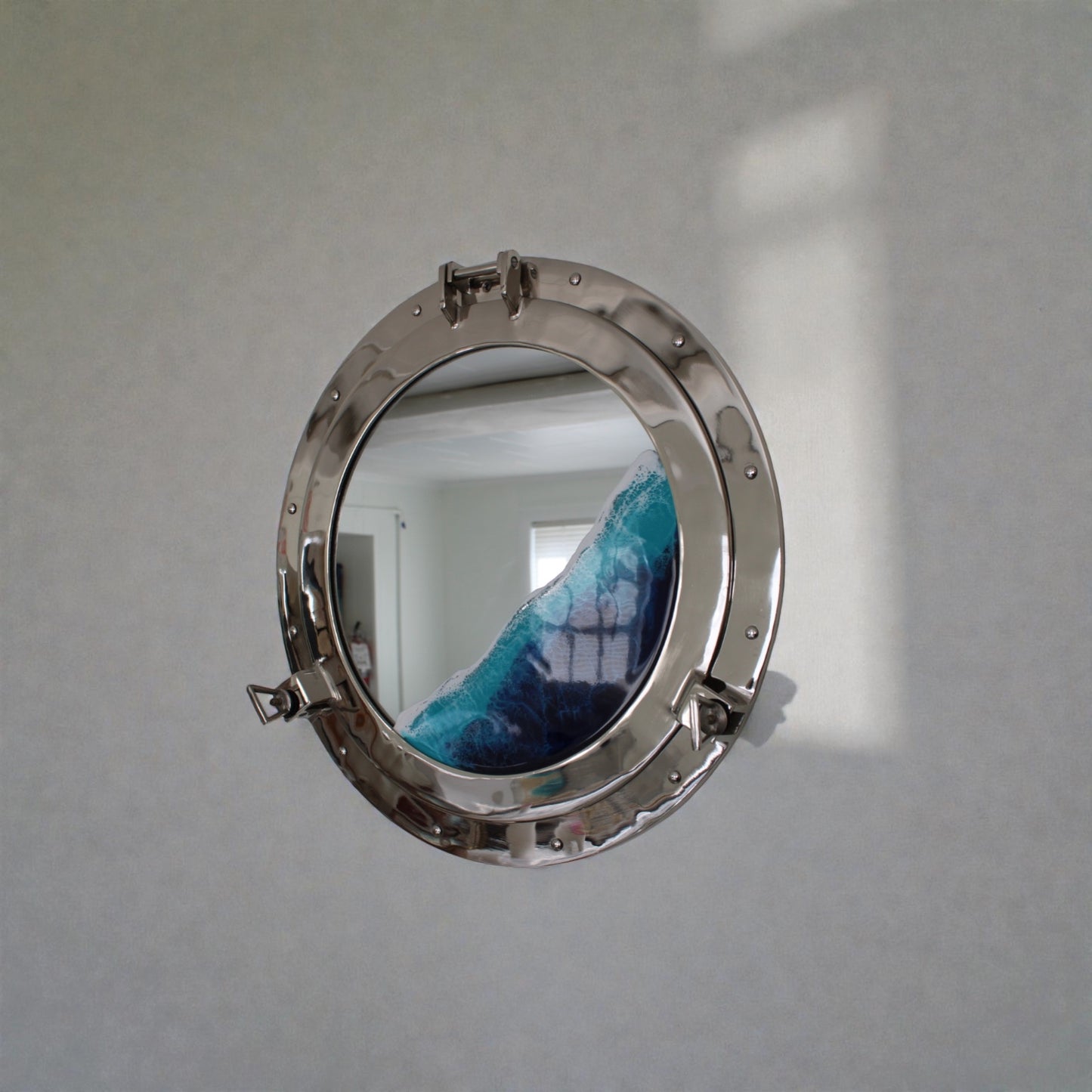 Nautical Ocean Resin Mirror with Porthole Frame