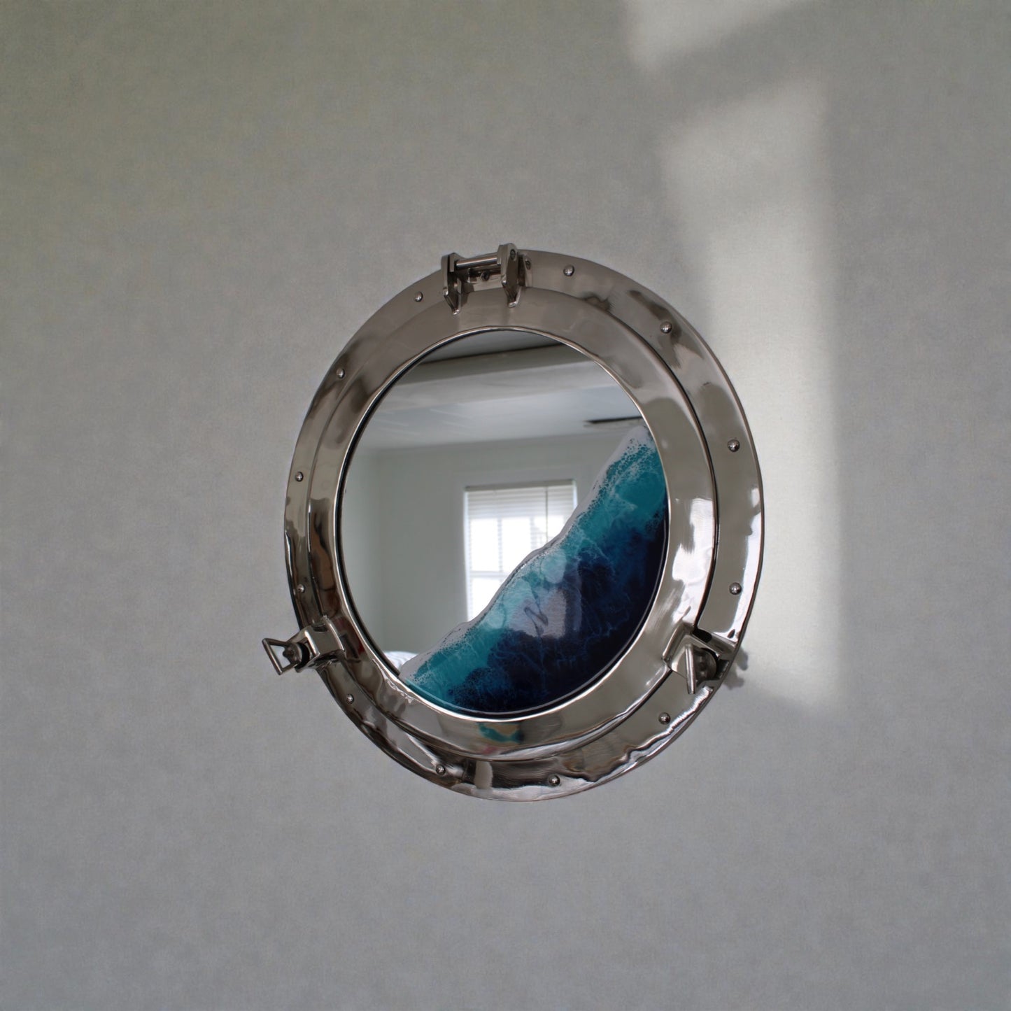 Nautical Ocean Resin Mirror with Porthole Frame