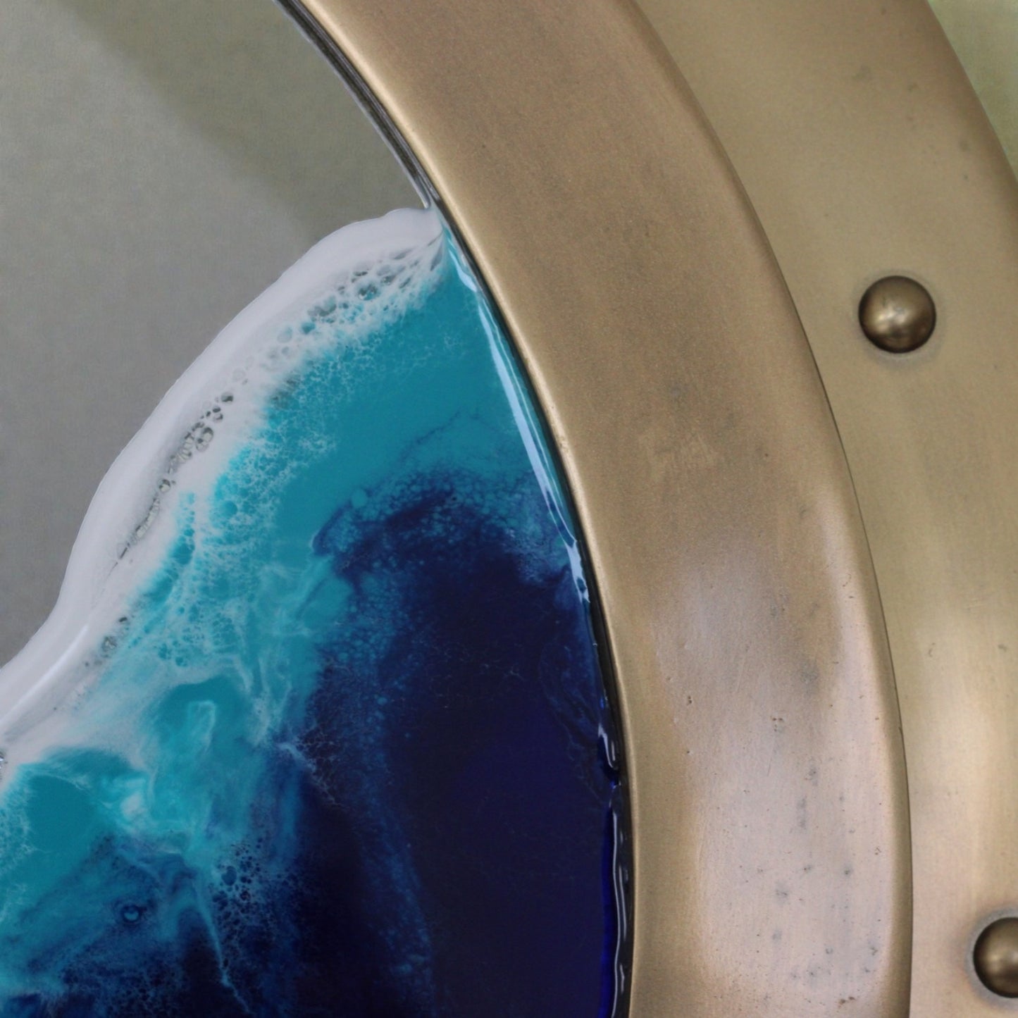 Nautical Ocean Resin Mirror with Gold Porthole Frame