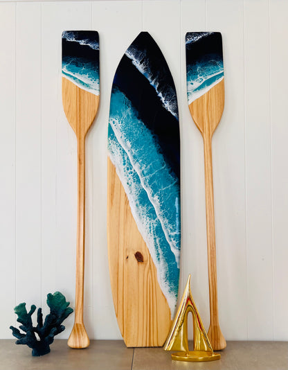 3 ft Resin Surfboard Wall Art with Oars -Custom Order 36"