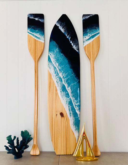 4ft Resin Surfboard Wall Art with Oars -Custom Order 48"